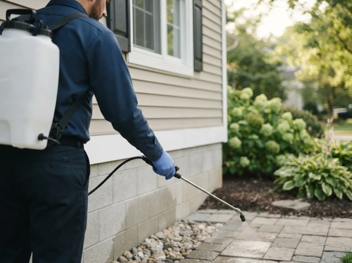 Pest control technician inspecting a home in Franklin, WV